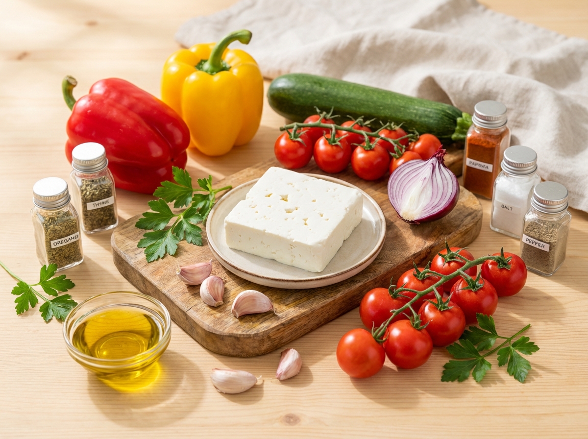 Zutaten für Gebackener Feta mit Ofengemüse vom Blech