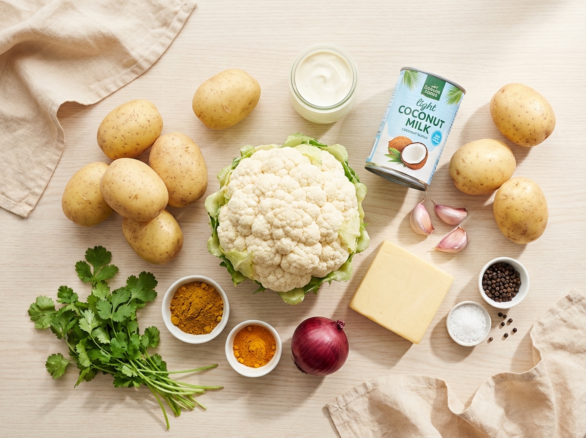 Zutaten für Blumenkohl Auflauf mit Curry-Sahne-Soße