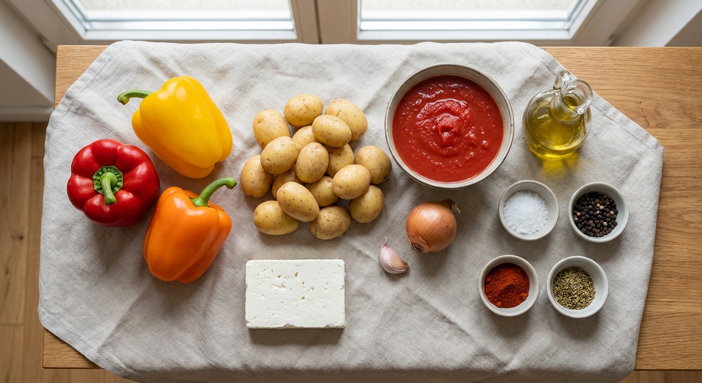 Zutaten für Paprika-Feta Auflauf mit Kartoffel