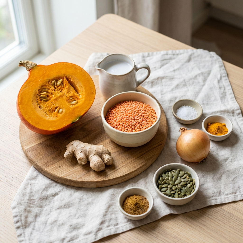 Zutaten für Kürbis-Ingwer Suppe
