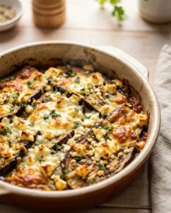 Auberginen-Auflauf mit Feta und Kichererbsen