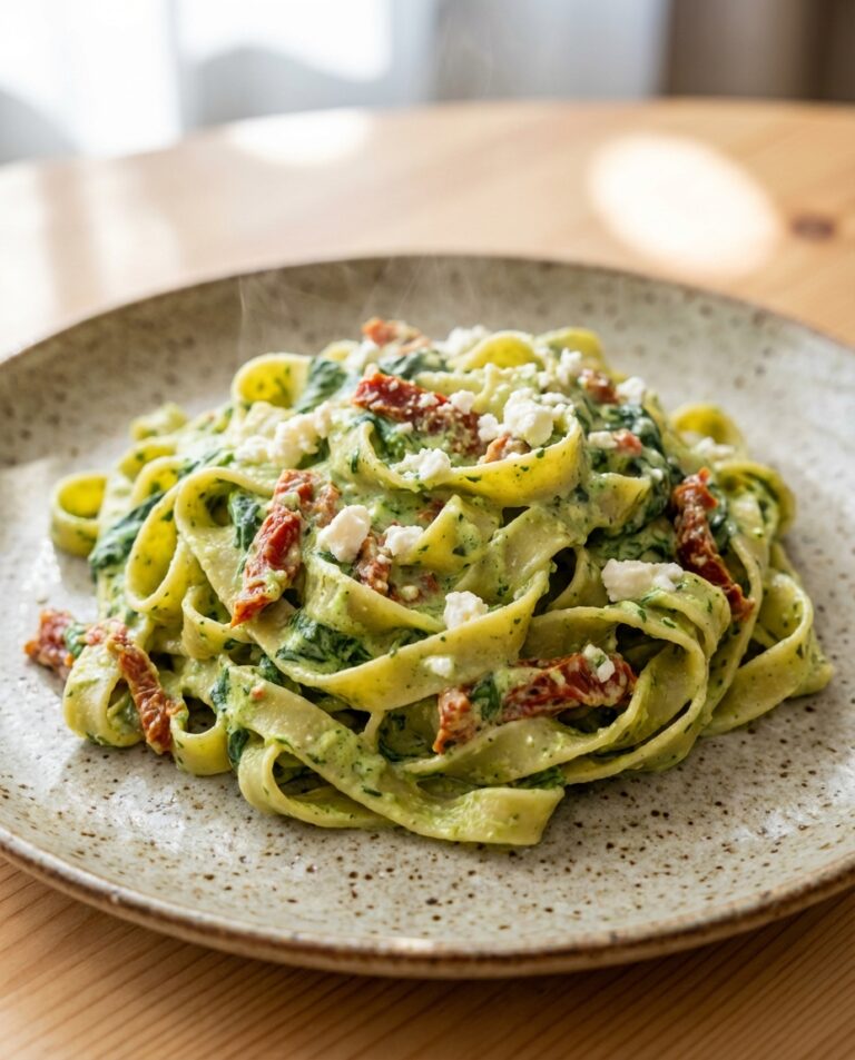 Cremige Spinat-Pasta mit getrockneten Tomaten