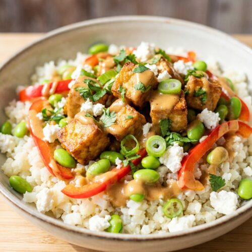 Blumenkohl-Reis-Bowl mit Erdnuss-Tofu