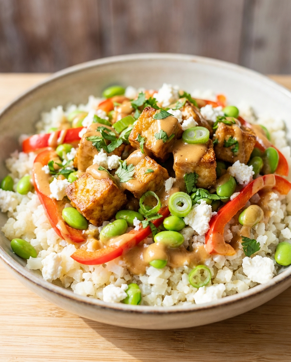 Blumenkohl-Reis-Bowl mit Erdnuss-Tofu