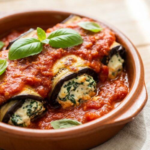 Auberginen-Röllchen mit Ricotta-Spinat-Füllung