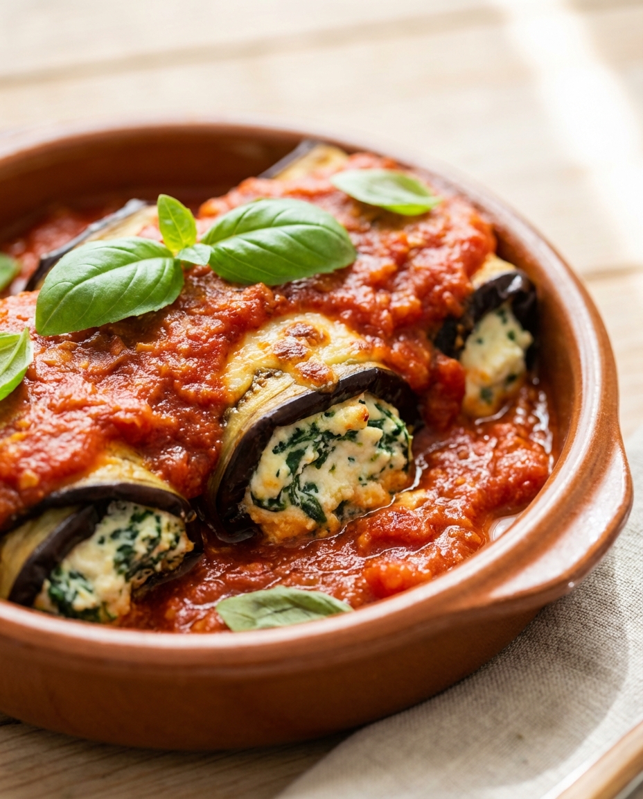 Auberginen-Röllchen mit Ricotta-Spinat-Füllung