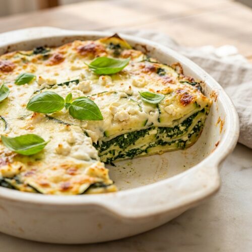 Zucchini-Lasagne mit Spinat und Tofu-Béchamel