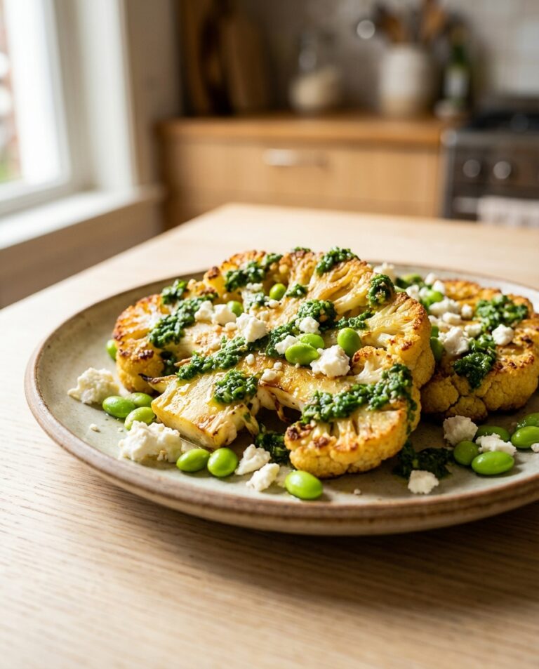 Blumenkohl-Steaks mit Kräuter-Chimichurri und Edamame