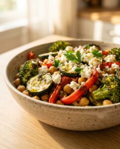 Warmer Kichererbsen-Salat mit geröstetem Gemüse