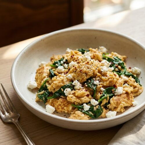 Protein-Rührei mit Spinat und Feta