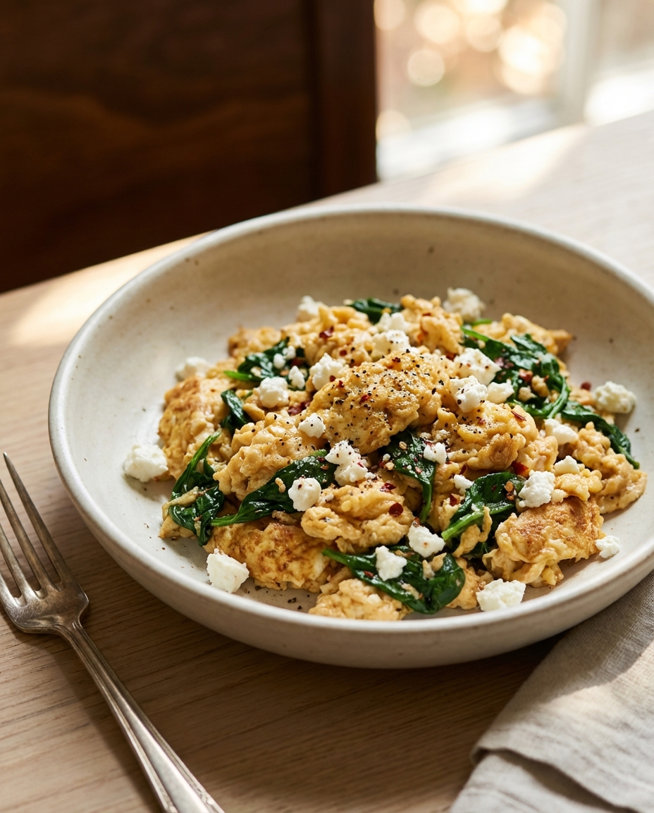 Protein-Rührei mit Spinat und Feta