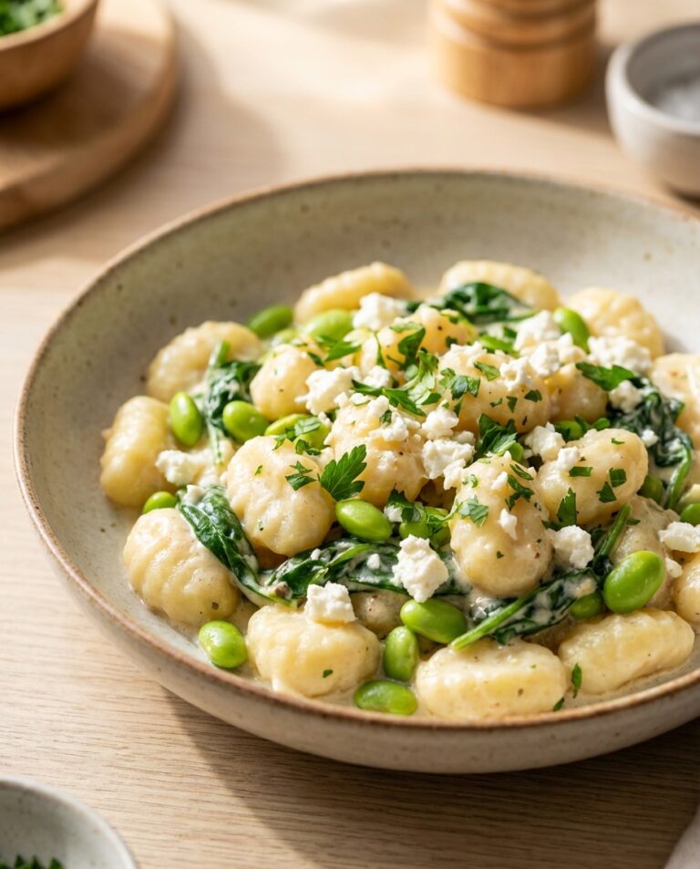 Proteinreiche Gnocchi-Pfanne mit Edamame & Feta