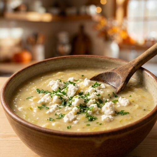 Cremige Kartoffel-Lauch-Suppe mit Feta