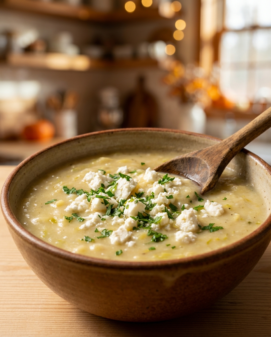 Cremige Kartoffel-Lauch-Suppe mit Feta