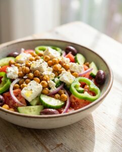 Griechischer Bauernsalat mit gerösteten Kichererbsen