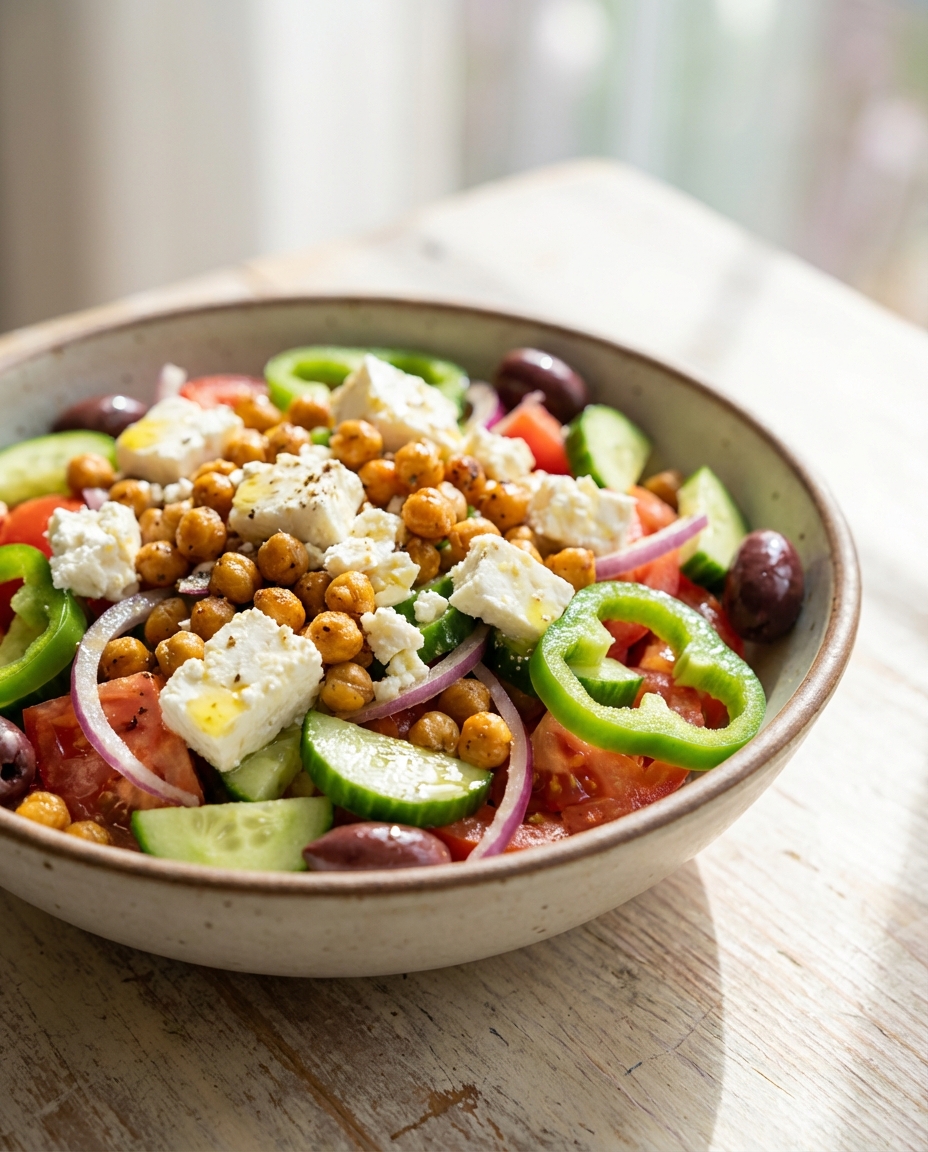 Griechischer Bauernsalat mit gerösteten Kichererbsen