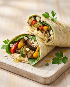 Mediterraner Ofengemüse-Wrap mit Hummus