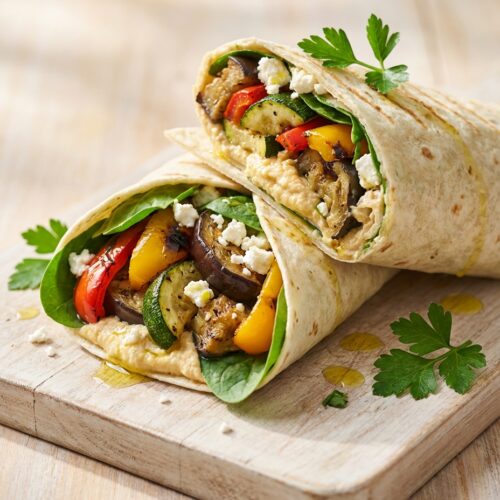 Mediterraner Ofengemüse-Wrap mit Hummus
