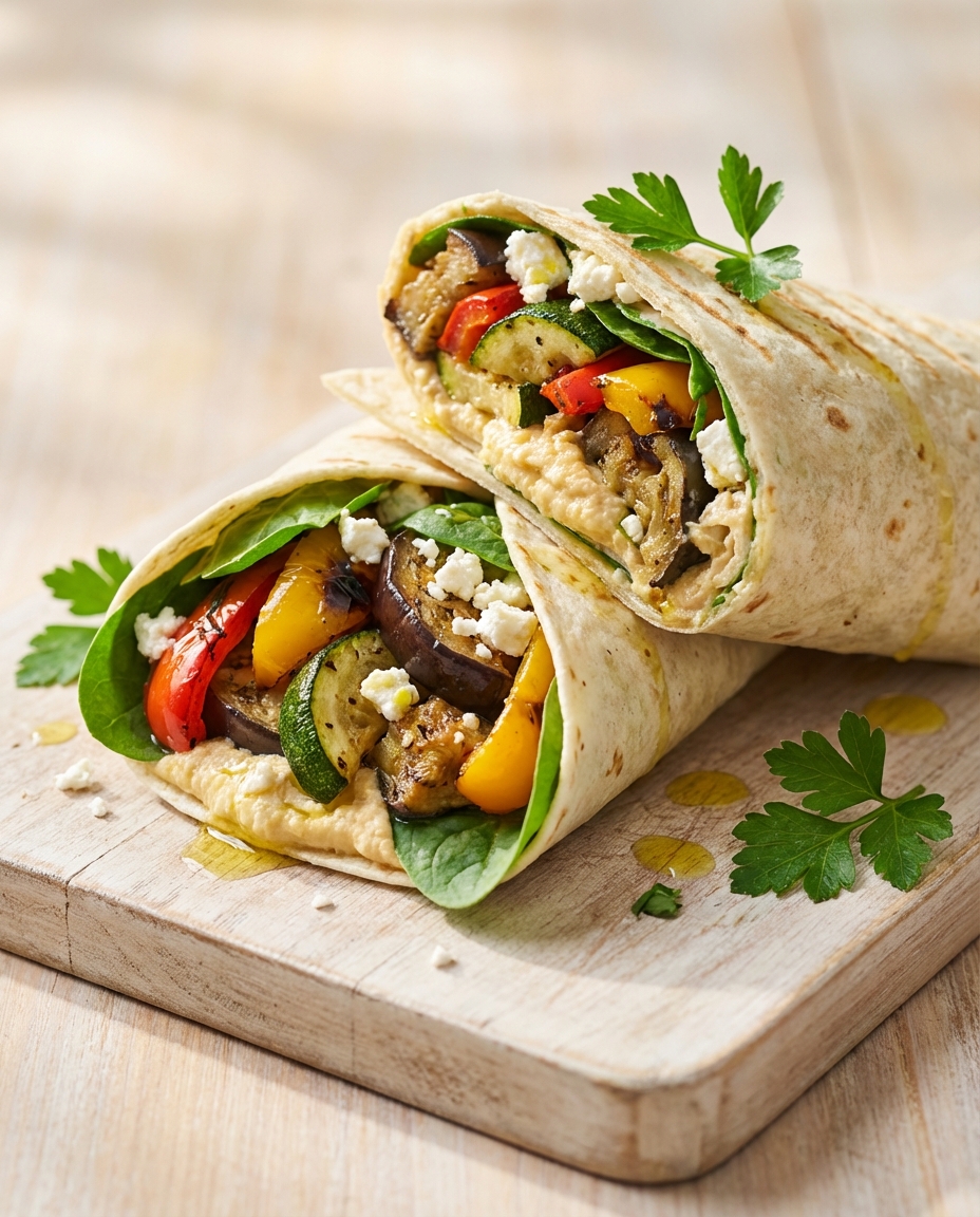 Mediterraner Ofengemüse-Wrap mit Hummus