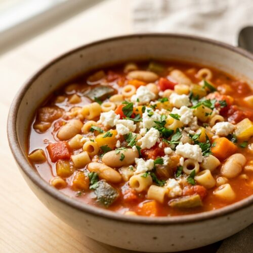 Vegetarische Minestrone mit weißen Bohnen