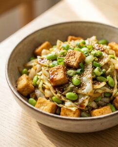 Schnelle Kohl-Pfanne mit Sojasoße und Sesam