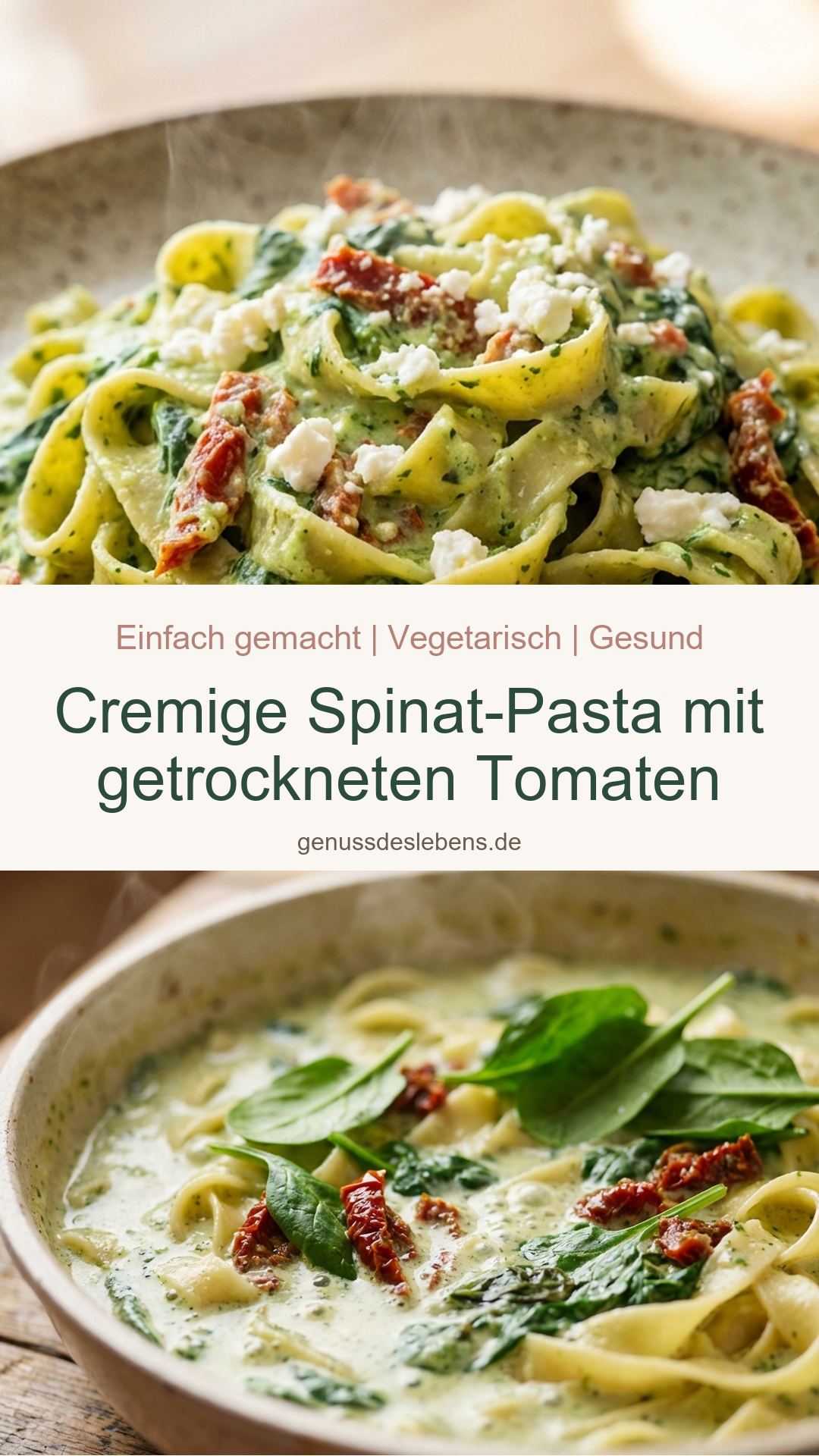 Cremige Spinat-Pasta mit getrockneten Tomaten - Pin für Pinterest
