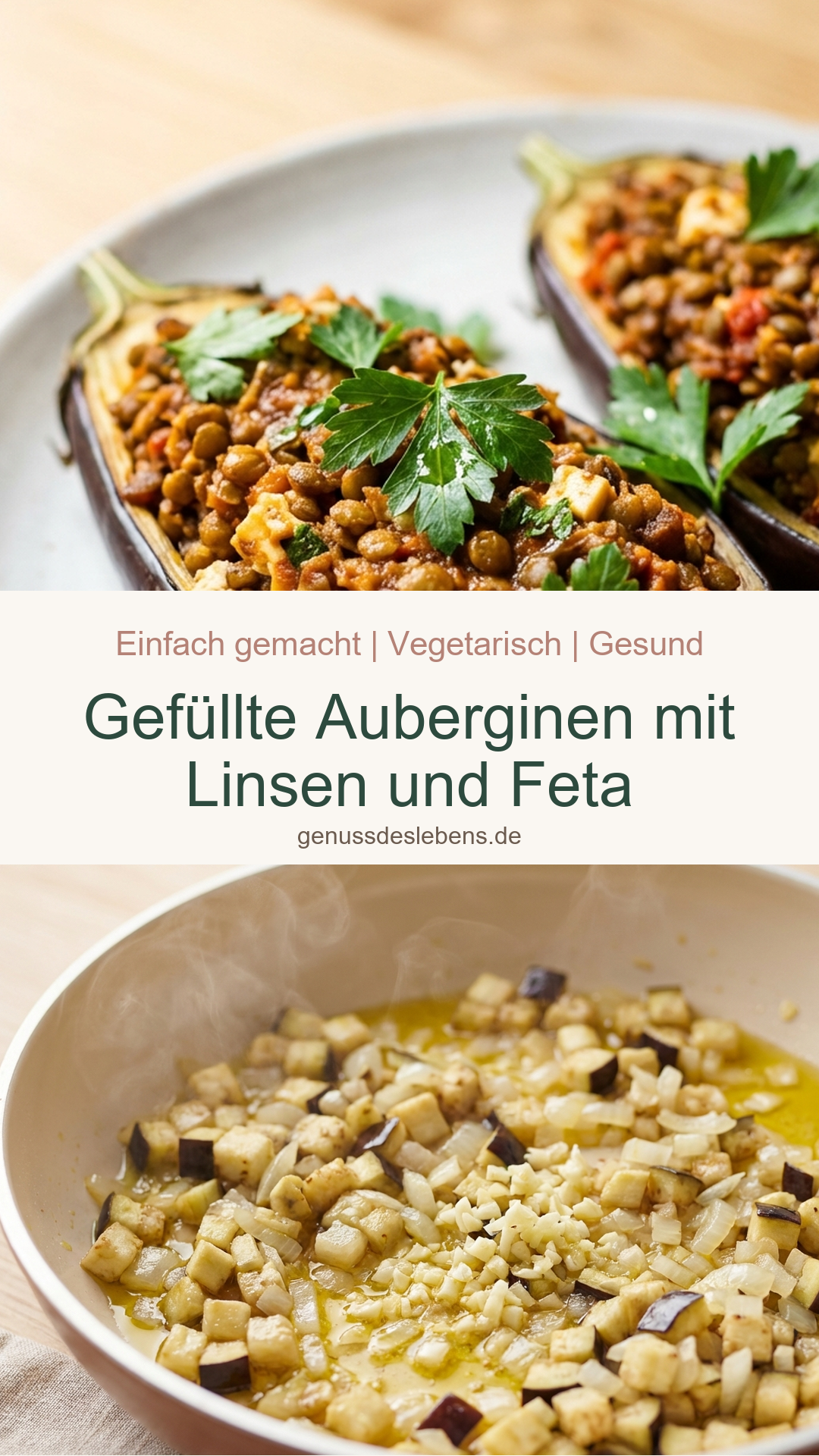 Gefüllte Auberginen mit Linsen und Feta - Pin für Pinterest