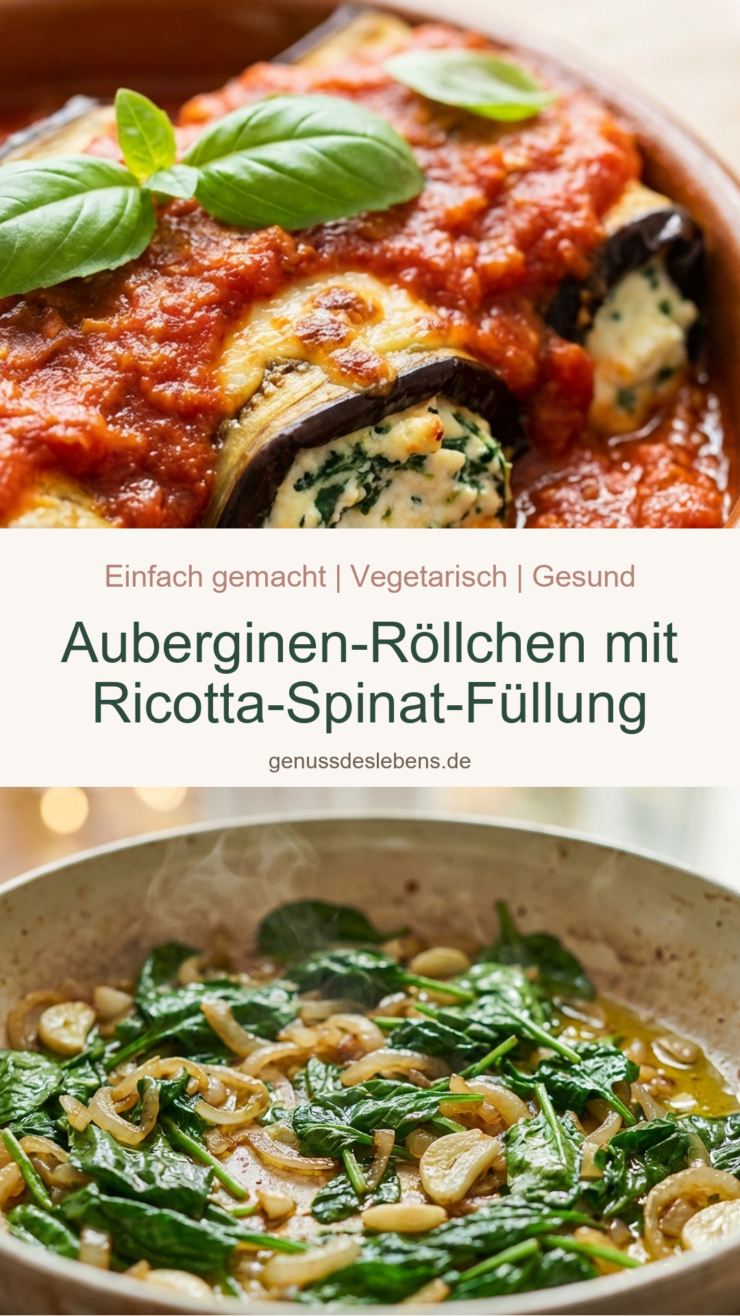Auberginen-Röllchen mit Ricotta-Spinat-Füllung - Pin für Pinterest