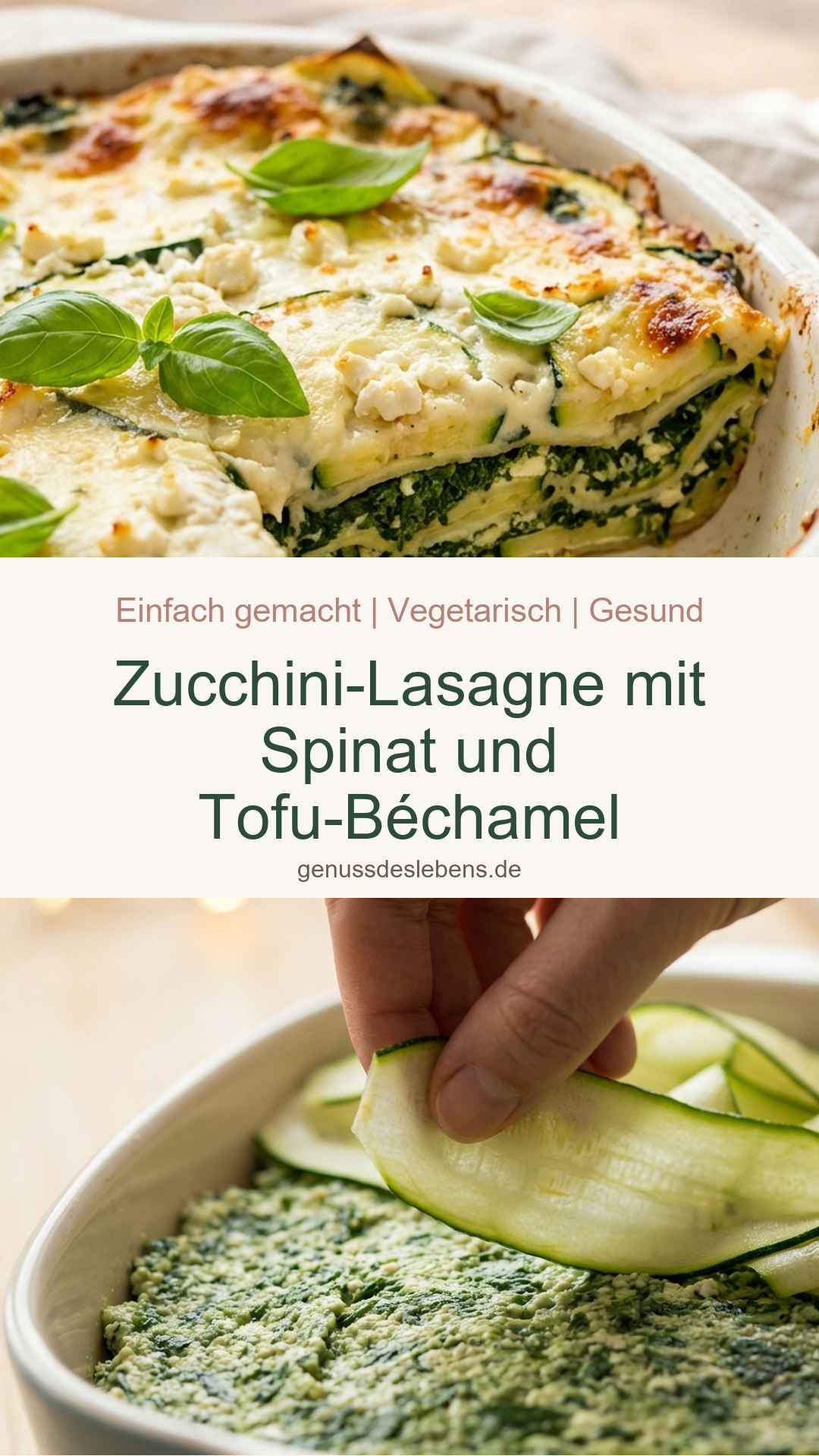 Zucchini-Lasagne mit Spinat und Tofu-Béchamel - Pin für Pinterest