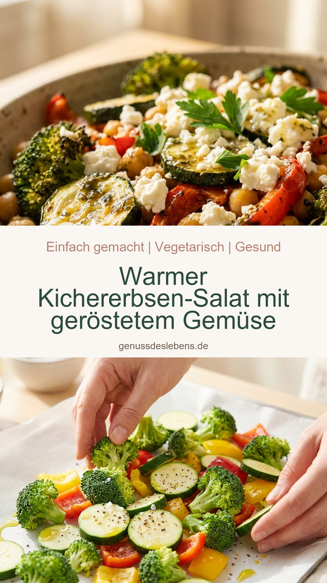 Warmer Kichererbsen-Salat mit geröstetem Gemüse - Pin für Pinterest