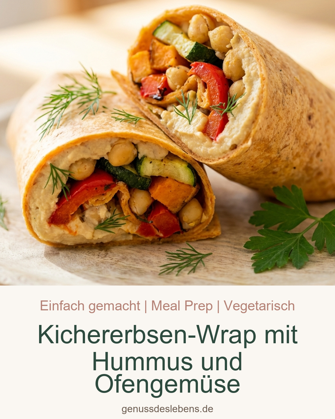 Kichererbsen-Wrap mit Hummus und Ofengemüse - Pin für Pinterest