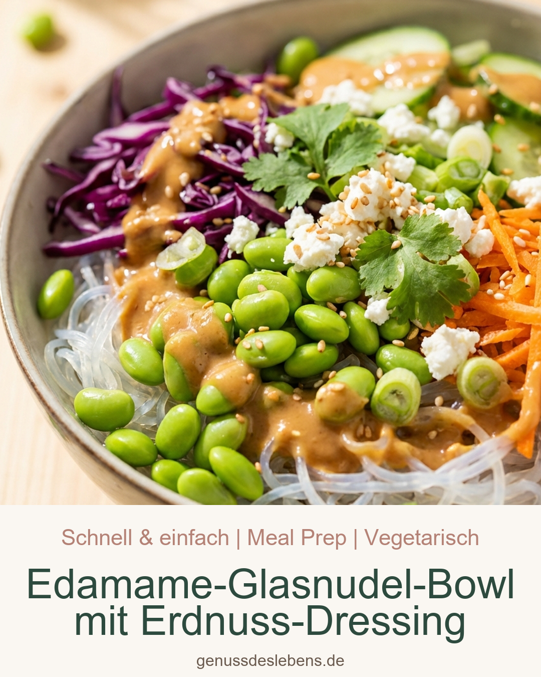 Edamame-Glasnudel-Bowl mit Erdnuss-Dressing - Pin für Pinterest