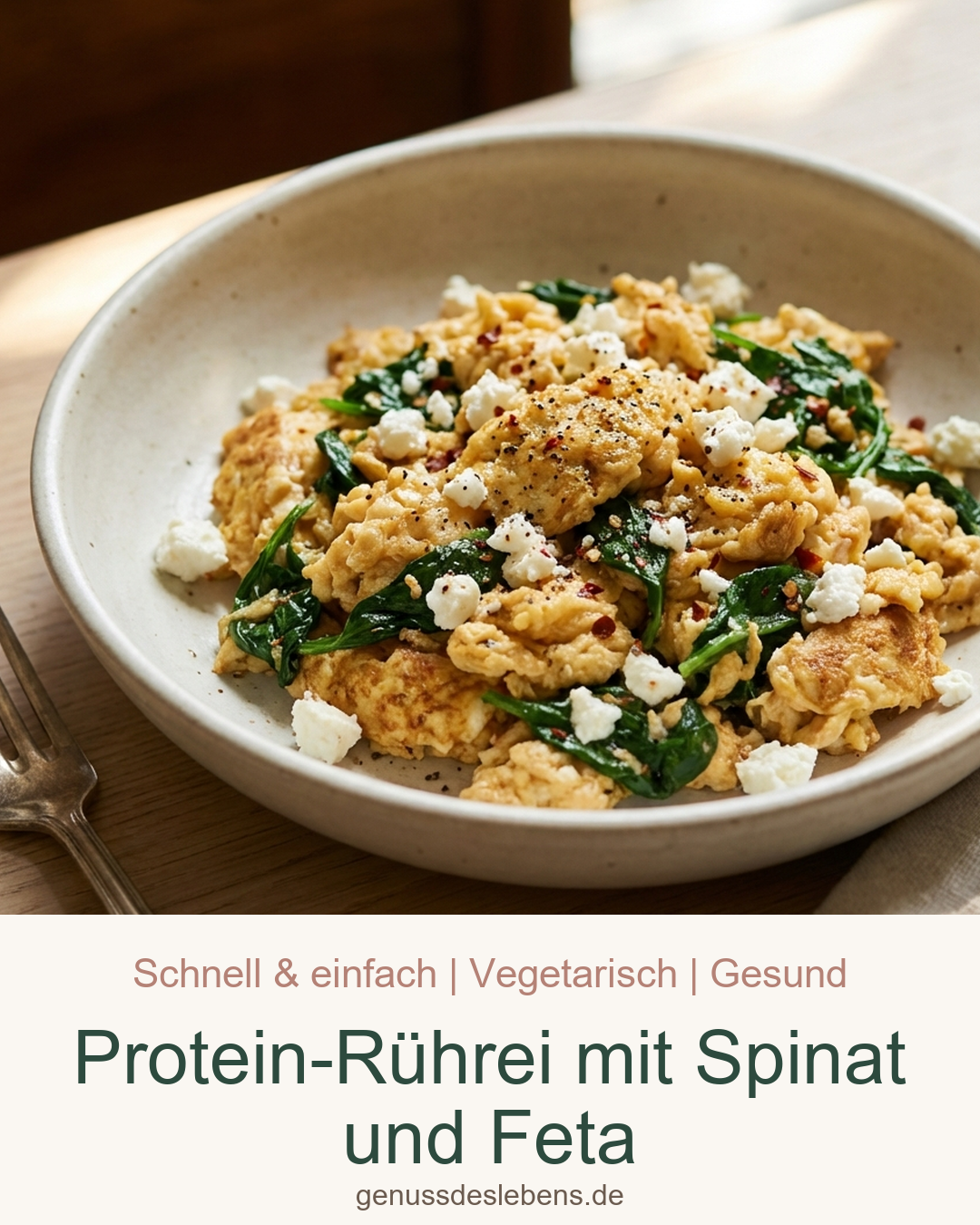 Protein-Rührei mit Spinat und Feta - Pin für Pinterest