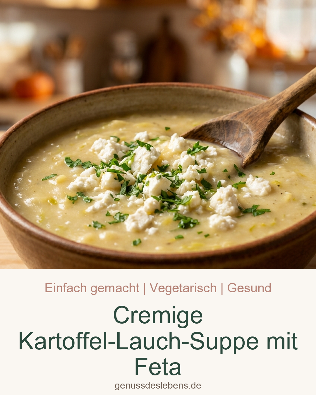 Cremige Kartoffel-Lauch-Suppe mit Feta - Pin für Pinterest
