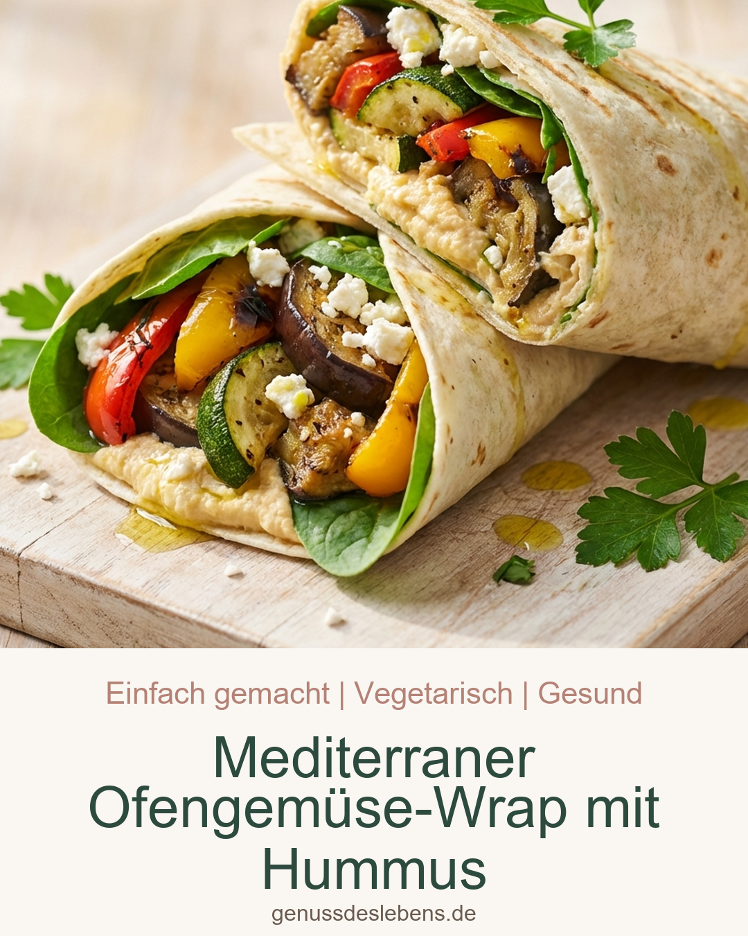 Mediterraner Ofengemüse-Wrap mit Hummus - Pin für Pinterest