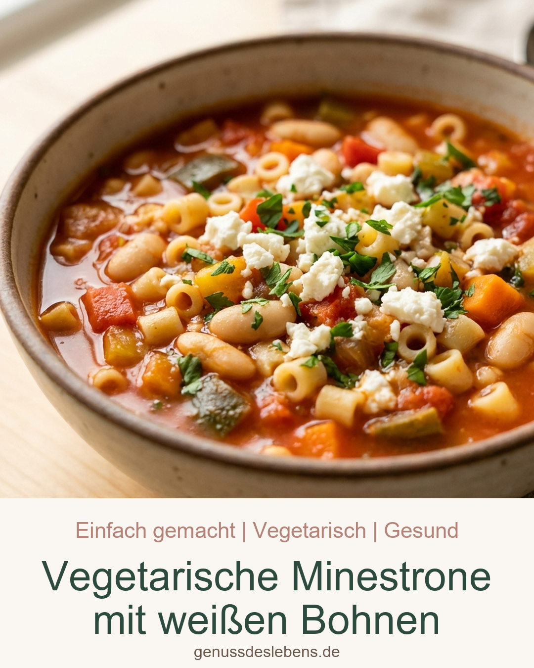 Vegetarische Minestrone mit weißen Bohnen - Pin für Pinterest