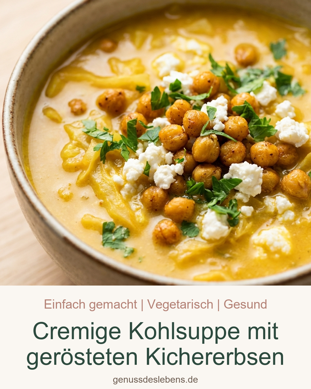 Cremige Kohlsuppe mit gerösteten Kichererbsen - Pin für Pinterest