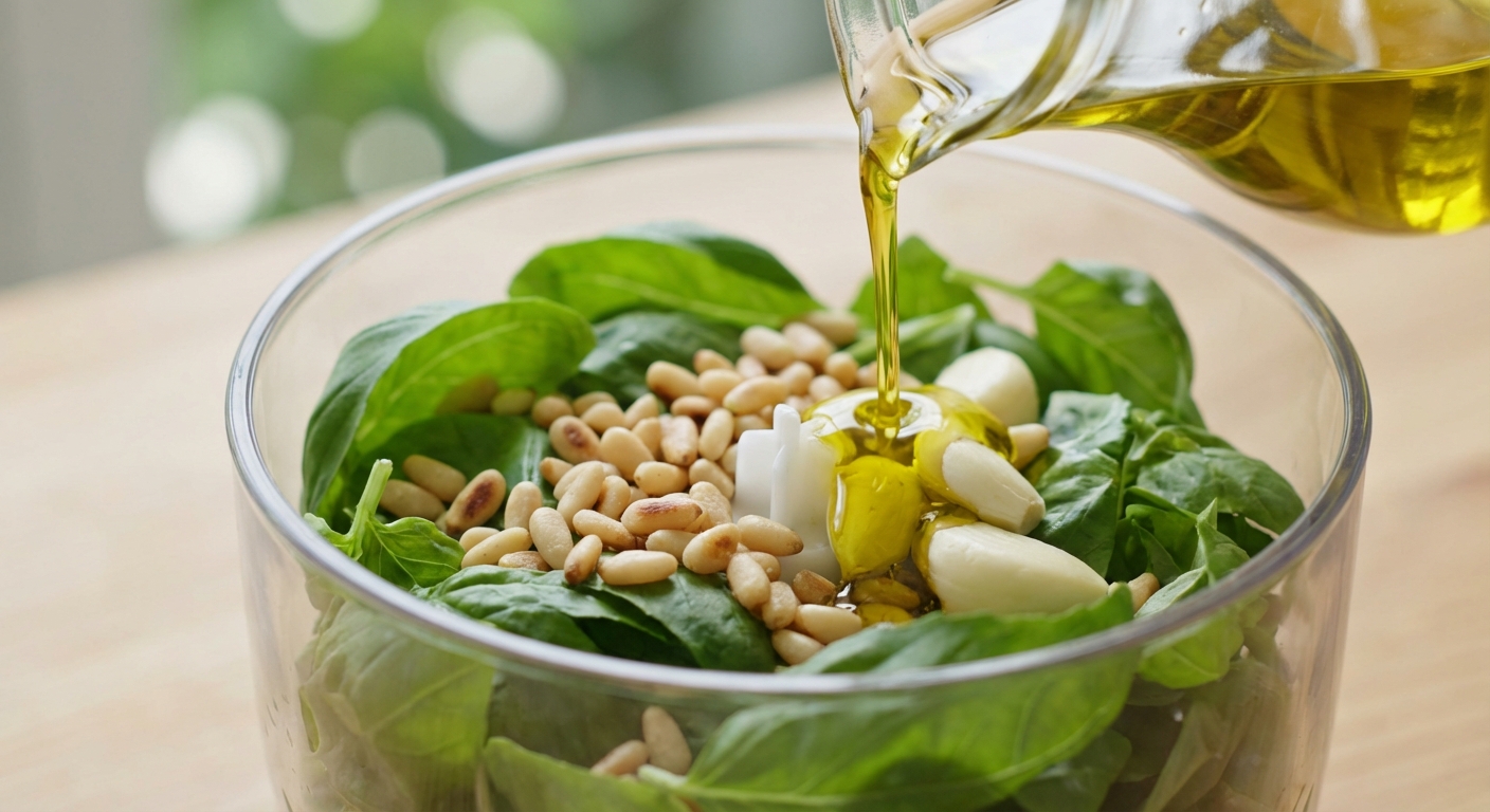 Zucchini-Nudeln mit Pesto, Kirschtomaten und Edamame Zubereitung