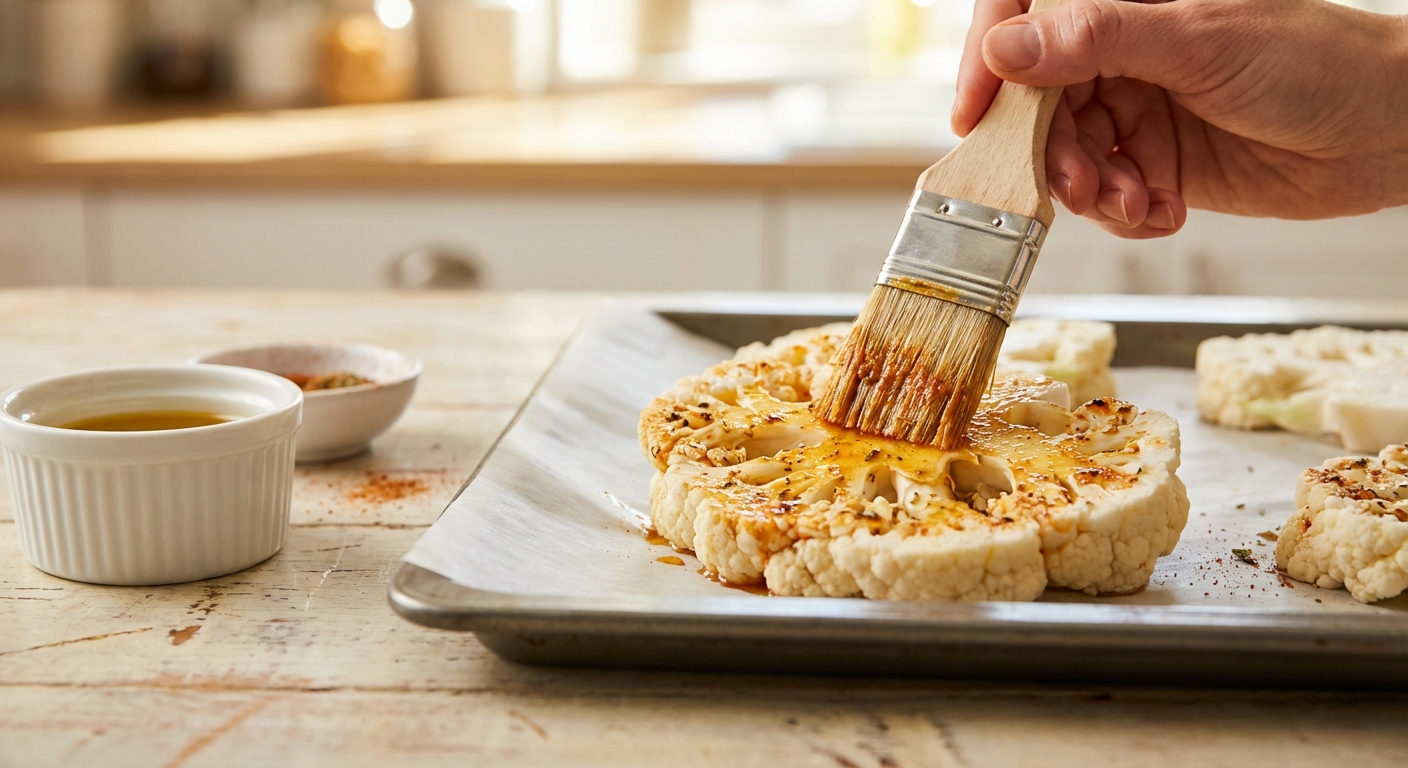 Blumenkohl-Steaks mit Kräuter-Chimichurri und Edamame Zubereitung