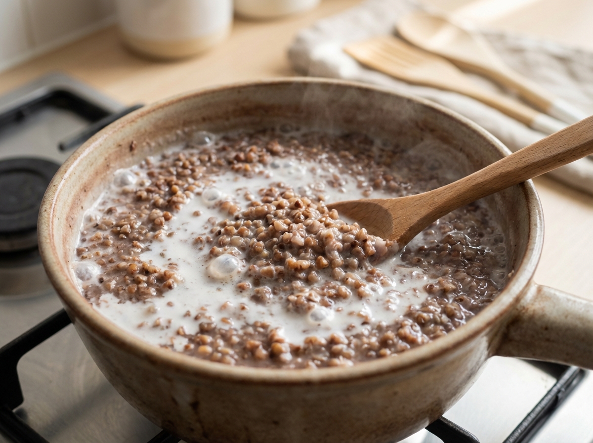 Warmer Buchweizen-Porridge mit karamellisierten Birnen Zubereitung