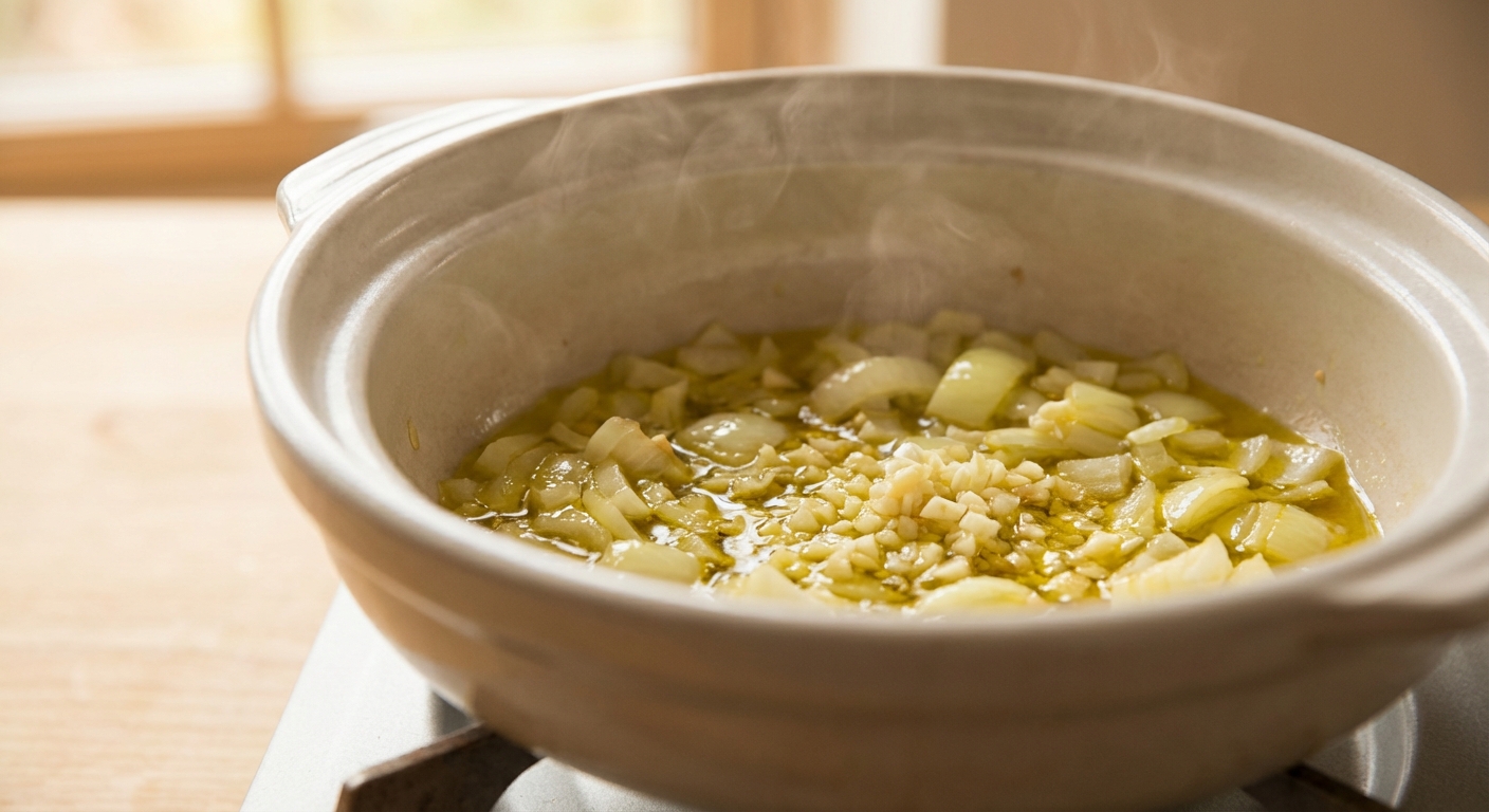 One-Pot Rote-Linsen-Pasta mit Spinat Zubereitung