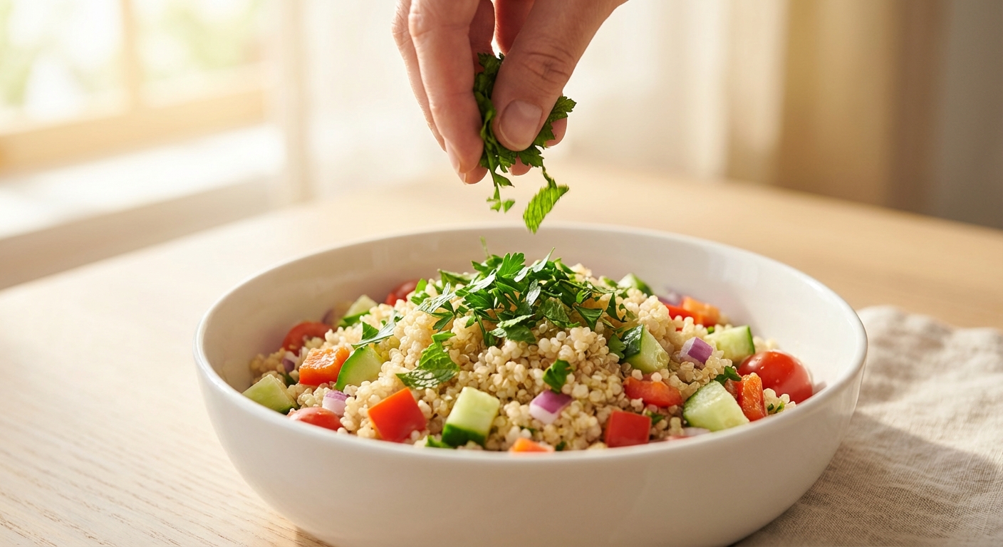 Quinoa-Tabouleh mit Granatapfel und Feta Zubereitung