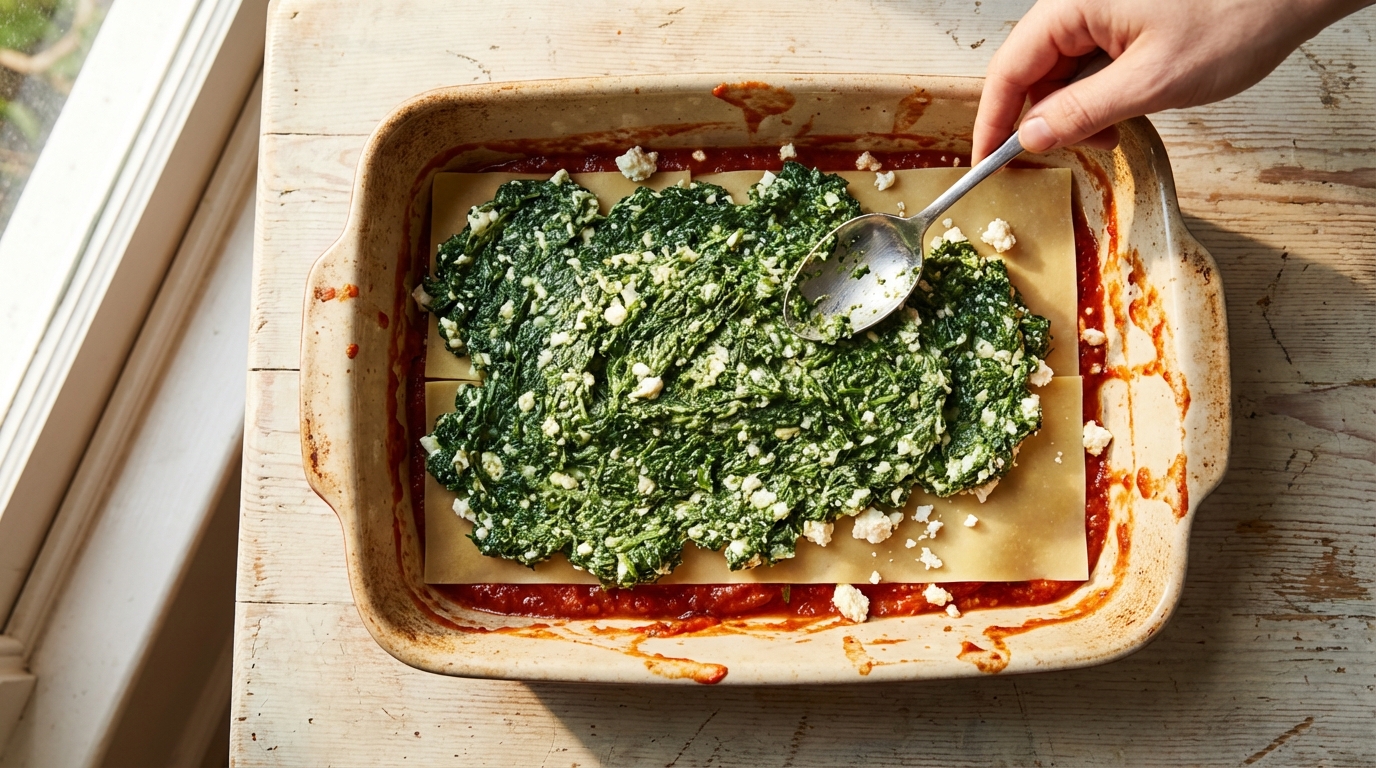 Spinat-Lasagne mit Feta Zubereitung