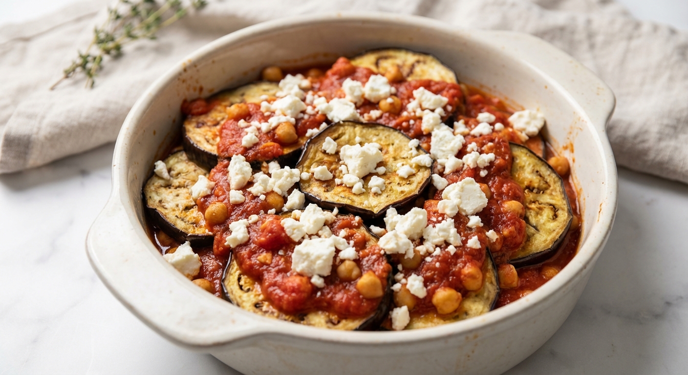 Auberginen-Auflauf mit Feta und Kichererbsen Zubereitung