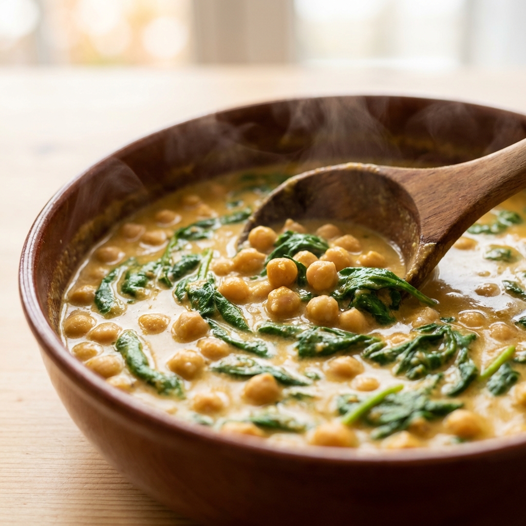 Kichererbsen-Curry mit Spinat Zubereitung