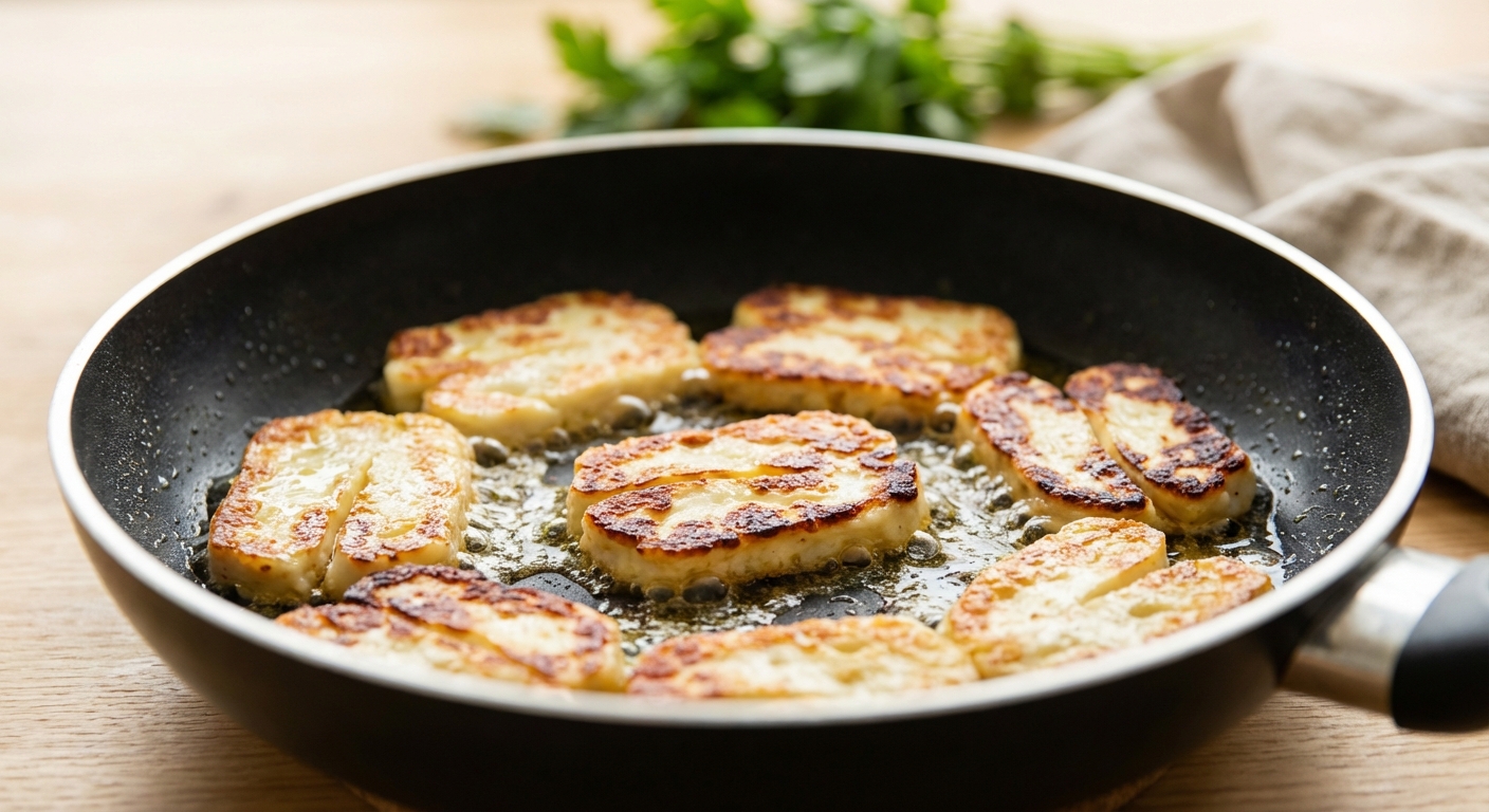 Gebratener Halloumi auf warmem Linsensalat mit Honig-Senf-Dressing Zubereitung
