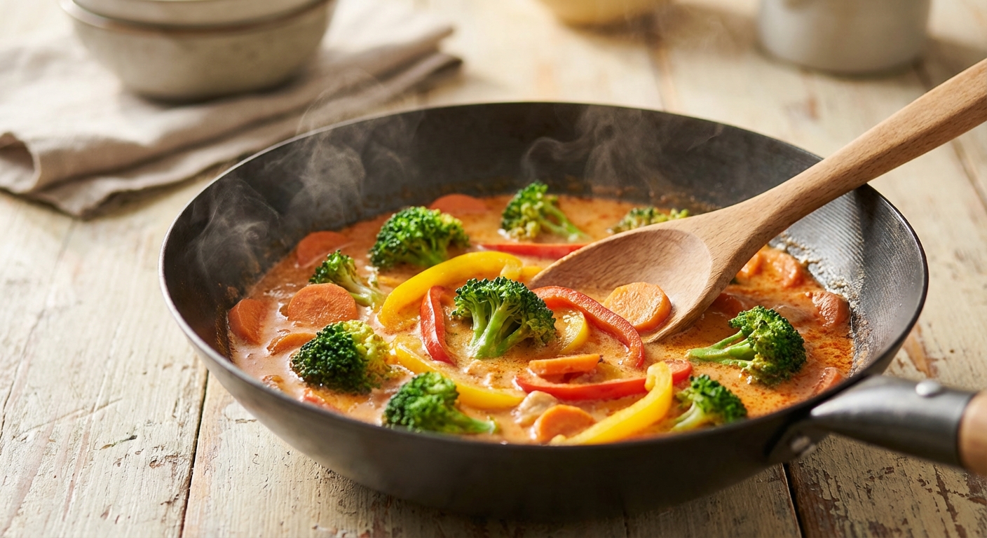 Thai-Gemüse-Curry mit Kokosmilch und Tofu Zubereitung
