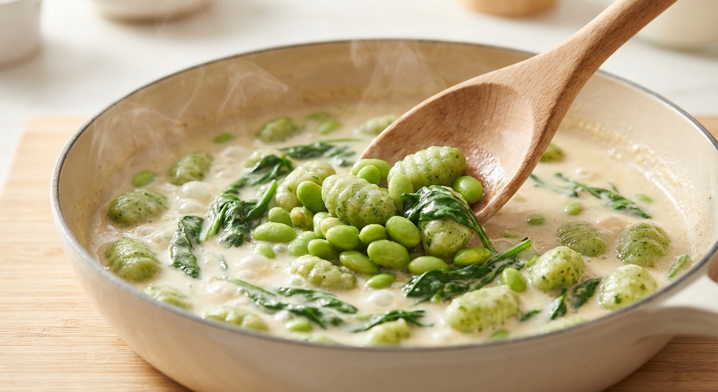 Proteinreiche Gnocchi-Pfanne mit Edamame & Feta Zubereitung