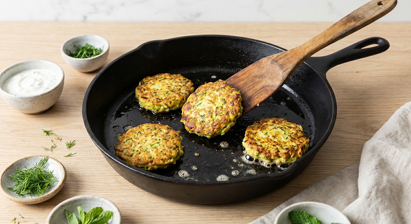 Zucchini-Puffer mit Kräuterquark Zubereitung