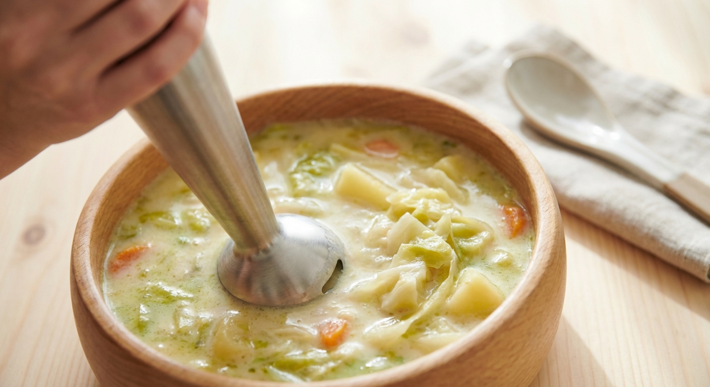 Cremige Kohlsuppe mit gerösteten Kichererbsen Zubereitung